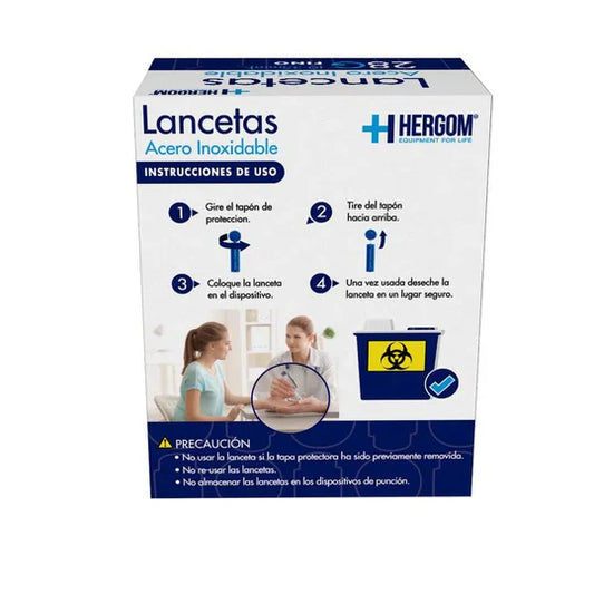 Lancetas para Glucómetro de Acero Inoxidable de calibre 28g Finas, caja con 100 Piezas – Marcar Hergom