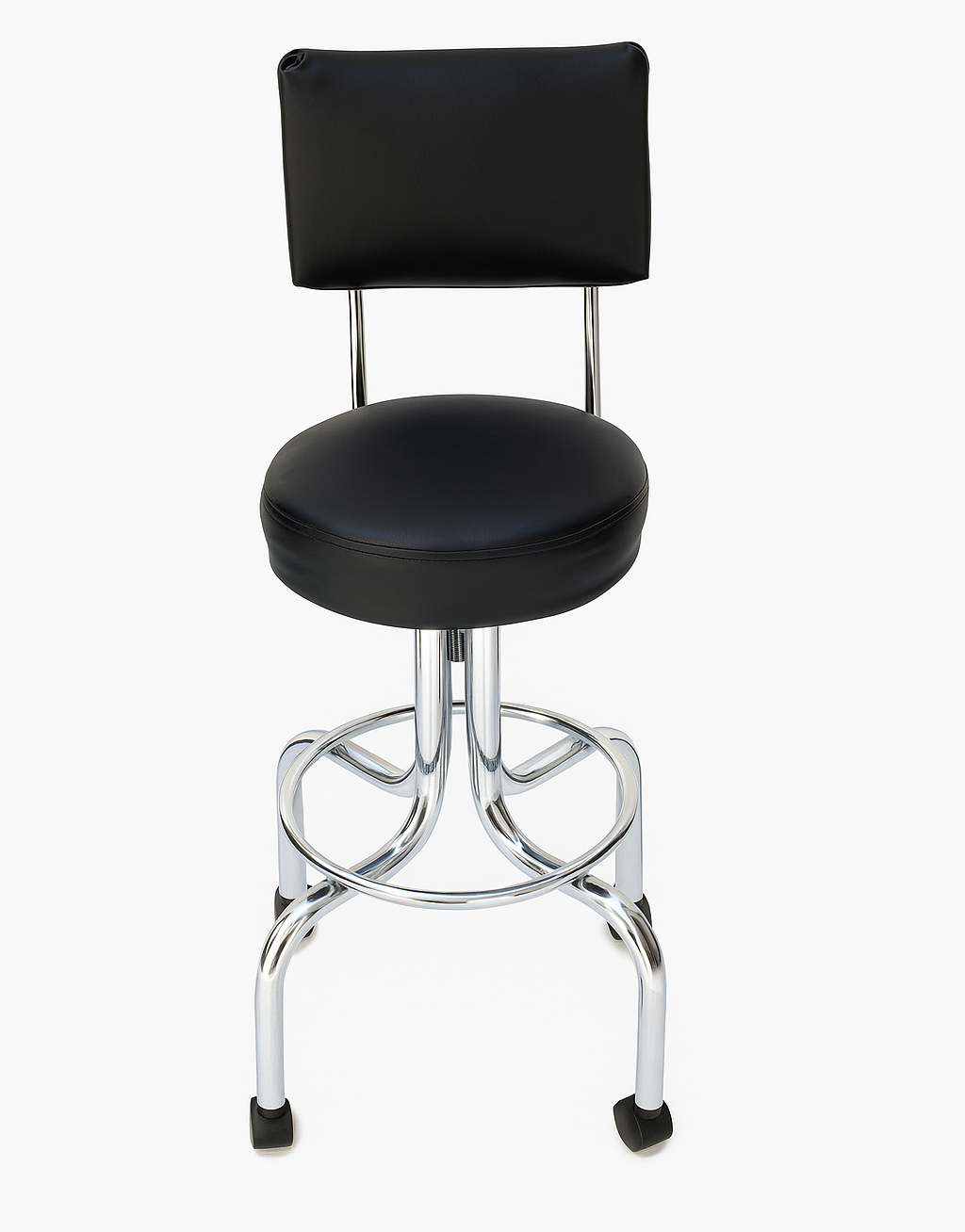 Banco Giratorio Cromado con Ruedas y Respaldo Tapizado