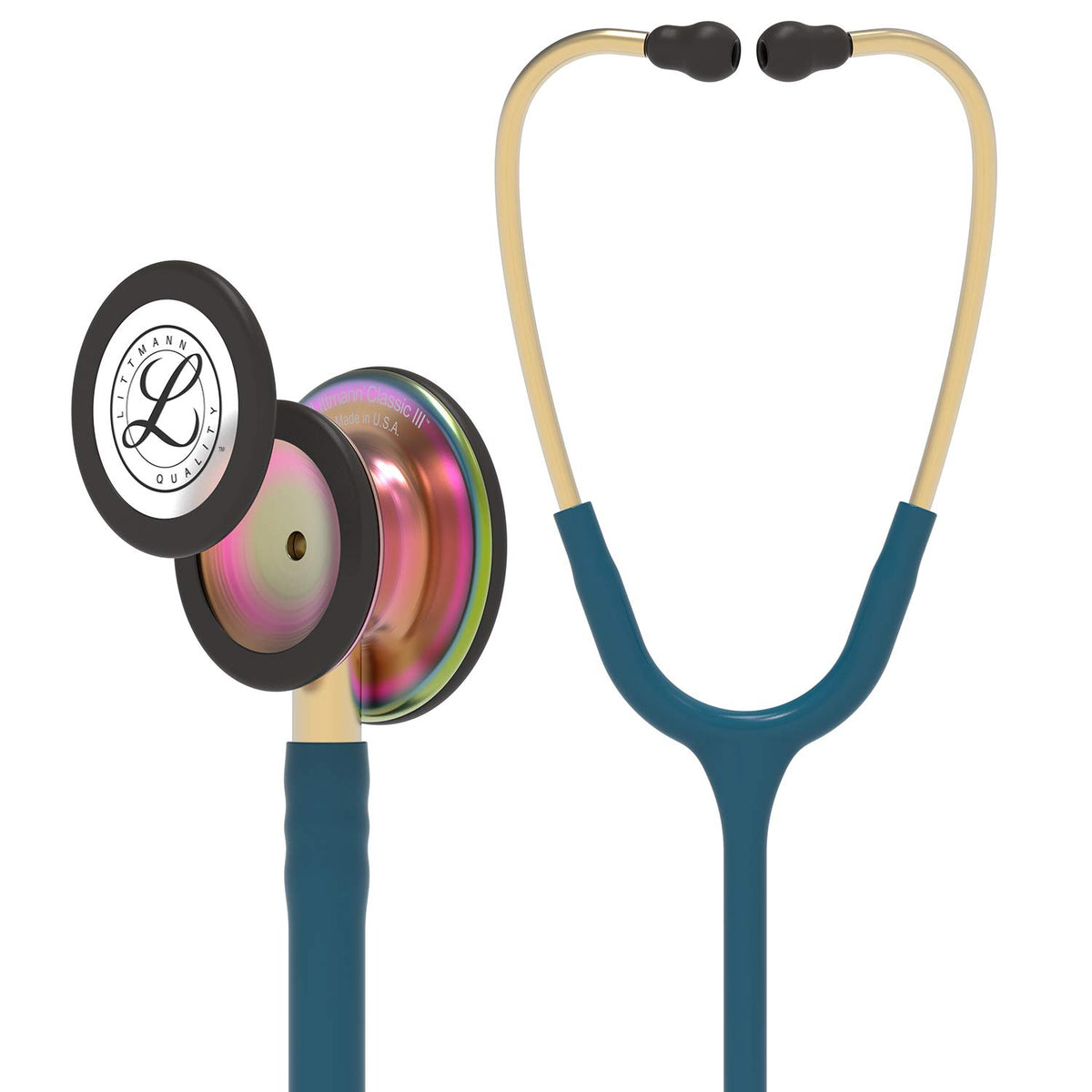 Littmann Estetoscopio Classic III Azul Caribe Arcoiris 5807 + 2 PINES DE REGALO - El Doctorcito