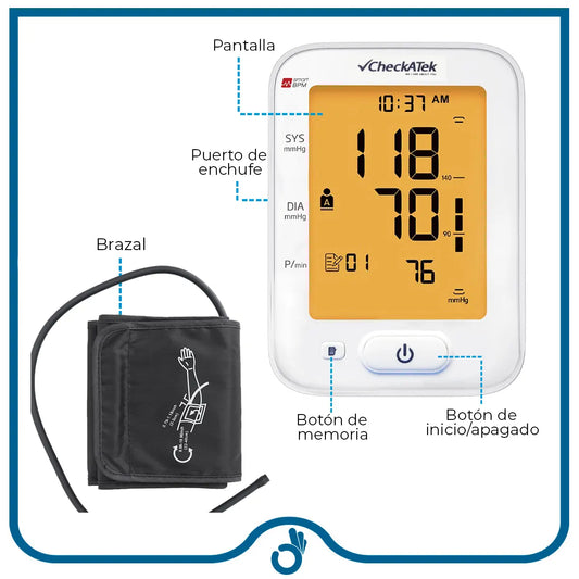 Baumanómetro digital para medir presión arterial con pantalla LCD y función de voz BD-1 | Marca Checkatek