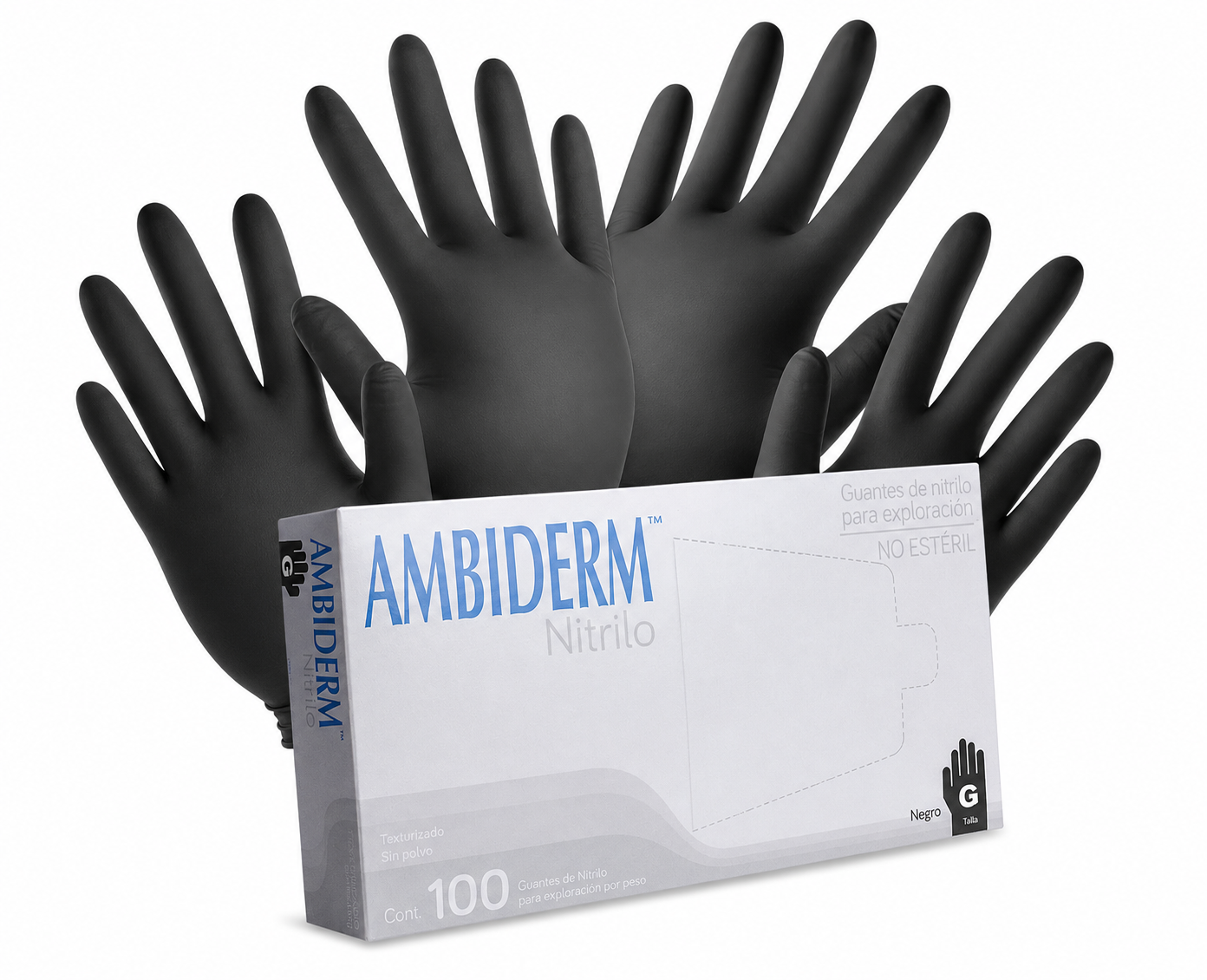 Ambiderm Guantes Nitrilo Color Negro | Caja con 100 Piezas Varios Tamaños para Exploración Resistencia y Comodidad