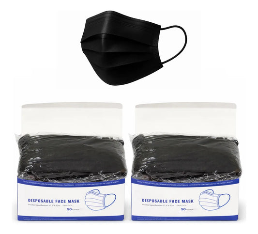 Cubrebocas Tricapa Color Negro Premium Liso Caja con 50 piezas | Marca Mayfield