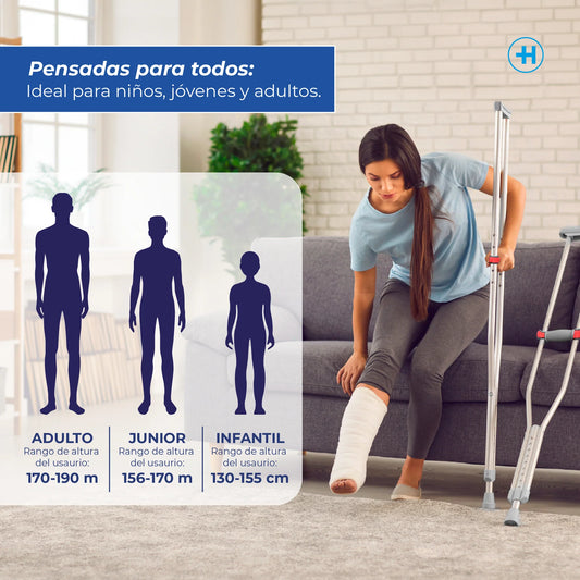 Muletas de aluminio ajustables para niño, joven o adulto, soportan hasta 120 KG por su estructura de alta resistencia Marca Handy
