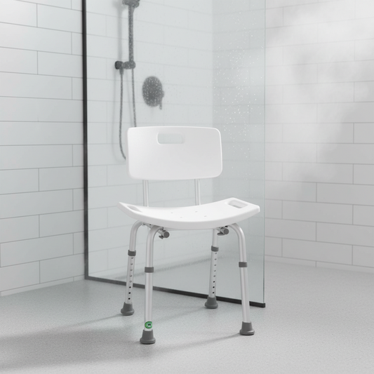 Banco de Ducha con Respaldo Aluminio Ajustable Antiderrapante, Seguro para Adulto Mayor y Rehabilitación | Marca Eko-Mobility