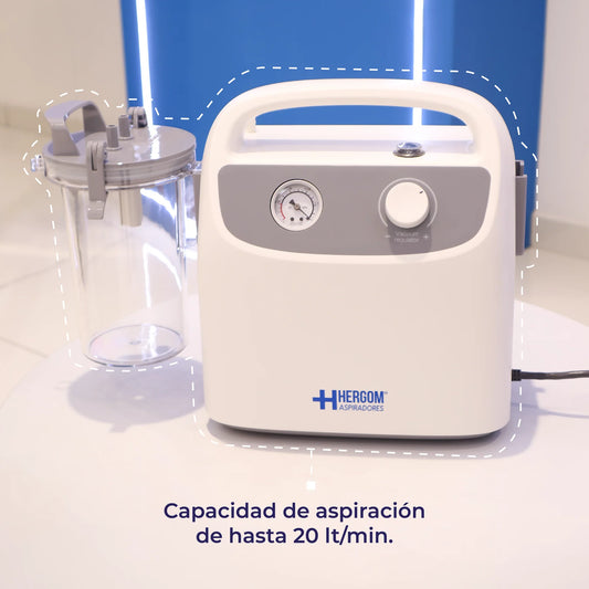 Aspirador de Flemas y Secreciones Portátil de Hasta 28 Litros por Minuto con Presión Regulable - Marca Hergom 7E-B