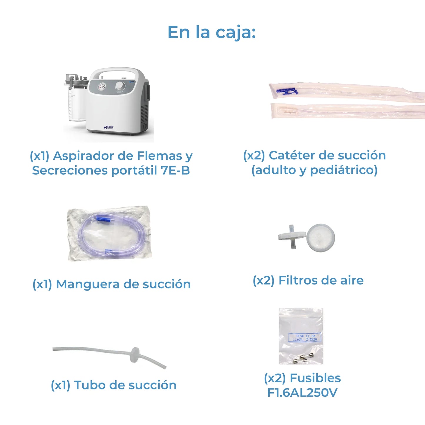 Aspirador de Flemas y Secreciones Portátil de Hasta 28 Litros por Minuto con Presión Regulable - Marca Hergom 7E-B
