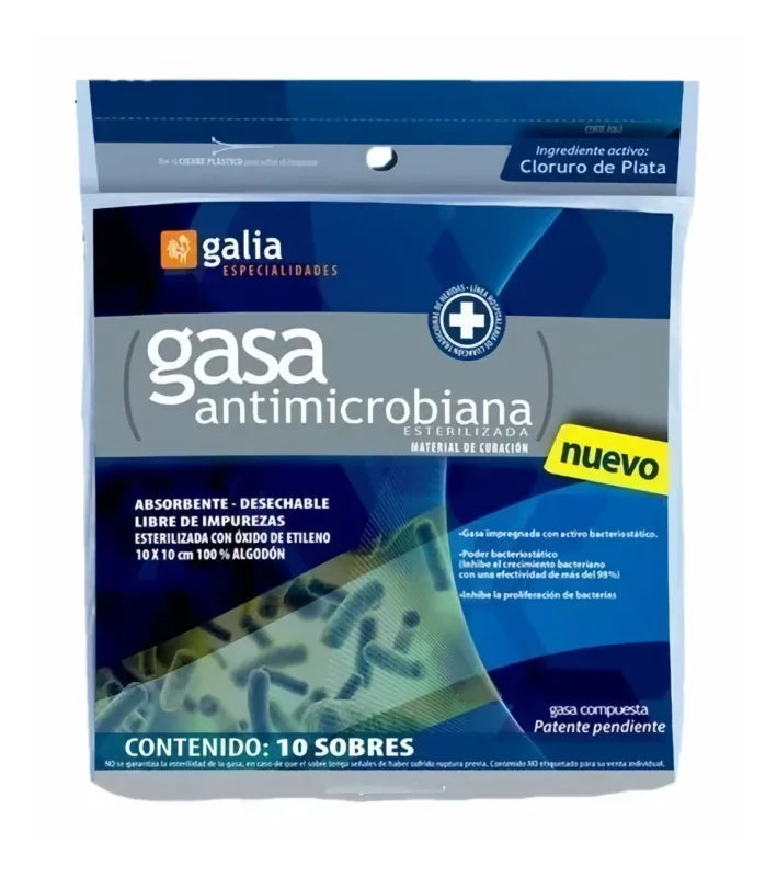 Kit de Gasas Esterilizadas 10x10 cm Tipo IV 8 Capas Antimicrobiano Marca Galia