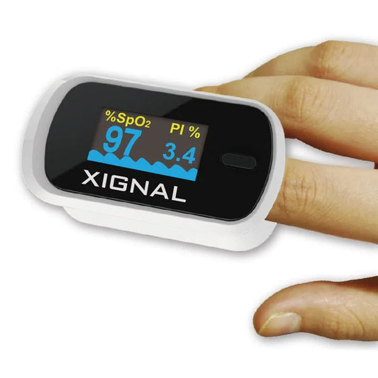 Oxímetro Digital de pulso para uso adulto y pediátrico, color gris/blanco - Marca Xignal
