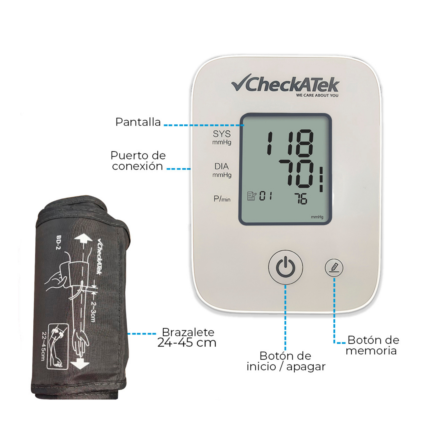 Baumanómetro digital de brazo con pantalla LCD y hasta 80 memorias BD-2 | Marca Checkatek