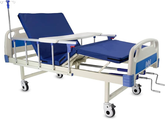 Cama Manual de Lujo Hospitalaria + Regalo colchón, porta suero y mesa de alimentos