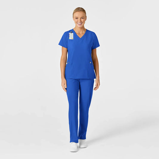 Set Uniforme Médico Color Azul Rey para Mujer con Tejido Absorbente de Secado Rápido Marca W123 WINK