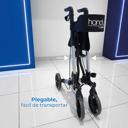 Andadera Plegable con Ruedas, Asiento y Respaldo, Porta Bastón y Ajuste de Altura / Marca Handy