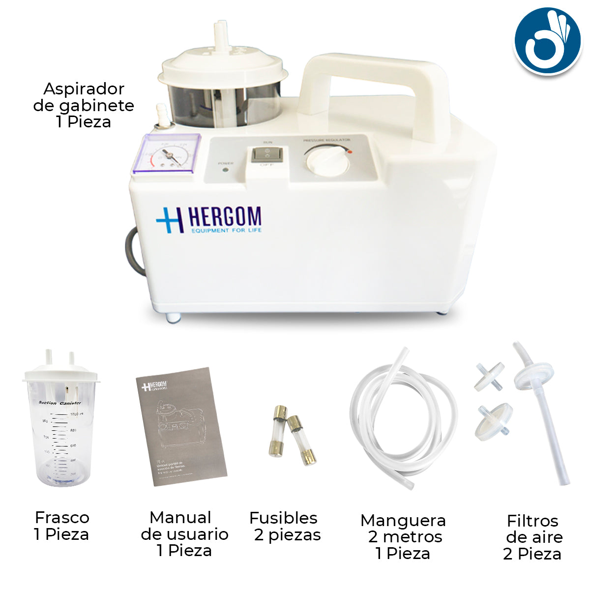 Aspirador de Flemas y Secreciones portátil de 18 L x minuto, Modelo 7E-A | Marca Hergom Aspiradores