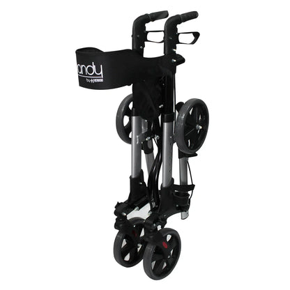 Andadera Plegable con Ruedas, Asiento y Respaldo, Porta Bastón y Ajuste de Altura / Marca Handy