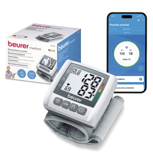 Baumanómetro Digital de muñeca con medición de pulso y presión arterial BC30 Marca Beurer
