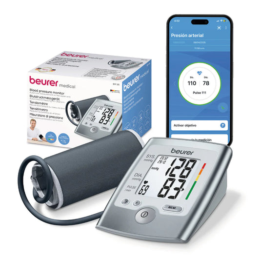 Baumanómetro digital de brazo BM35, medidor de presión arterial y pulso con pantalla fácil de leer Marca Beurer