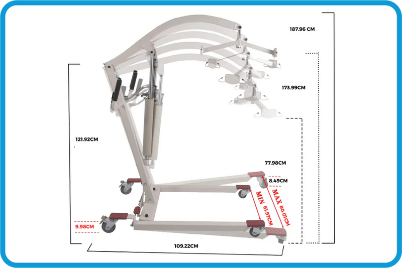 GRÚA HIDRÁULICA PARA ELEVACIÓN DE PACIENTE MANUAL. CAPACIDAD 185 KG. RANGO DE ELEVACIÓN 78 CM. (HGY106)