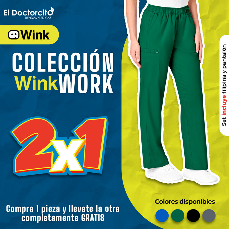 2X1 Set Uniforme de Filipina Médica con Cuello V + Pantalón Recto para Mujer - Marca WonderWork Wink