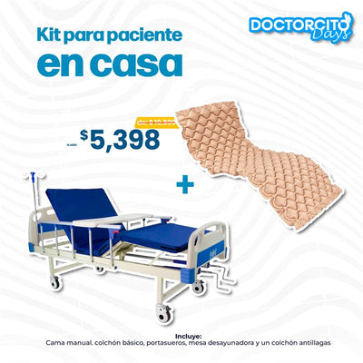 Cama hospitalaria  con colchón, portasueros y mesa de alimentos + Colchon Antillagas | Marca Handy