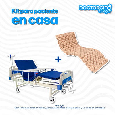 Cama hospitalaria  con colchón, portasueros y mesa de alimentos + Colchon Antillagas | Marca Handy