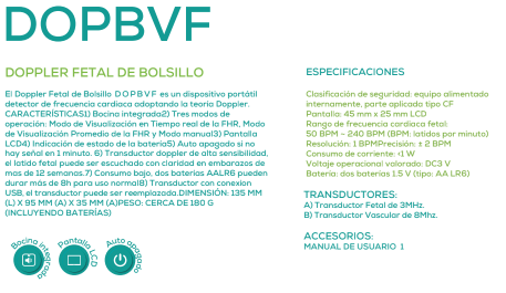 KIT DE DOPPLER DE BOLSILLO CON TRANSDUCTORES VASCULAR Y FETAL 8 MHZ (DOPBVF)