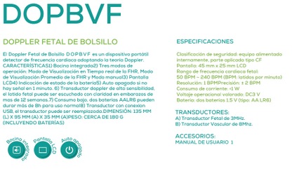 KIT DE DOPPLER DE BOLSILLO CON TRANSDUCTORES VASCULAR Y FETAL 8 MHZ (DOPBVF)