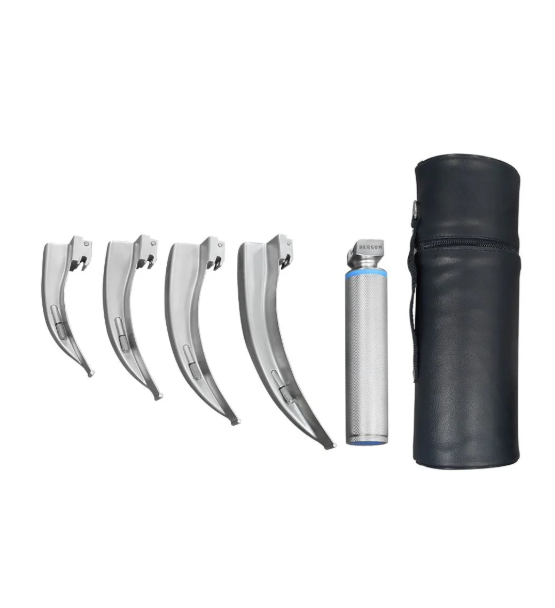 Estuche de Laringoscopio McIntosh de Luz con Cuatro Hojas Curvas de Alta Calidad Hergom Medical | Acero inoxidable - El Doctorcito