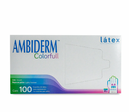 Ambiderm Guante De Látex Colorfull Talla Mediana | Caja con 100 Piezas Variedad de Colores