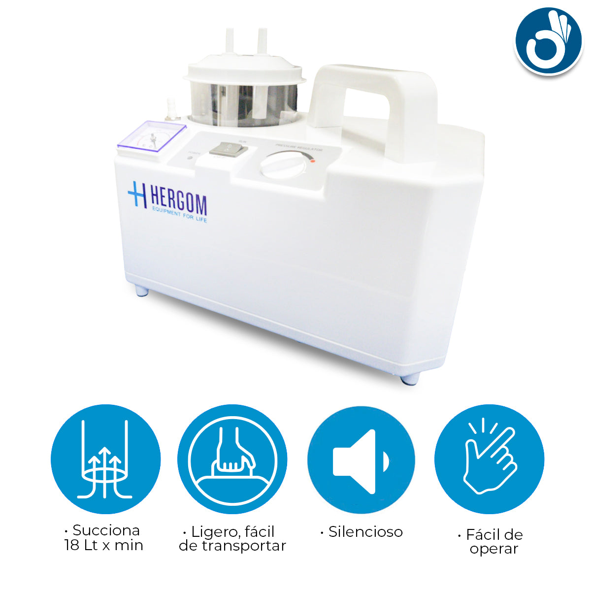 Aspirador de Flemas y Secreciones portátil de 18 L x minuto, Modelo 7E-A | Marca Hergom Aspiradores
