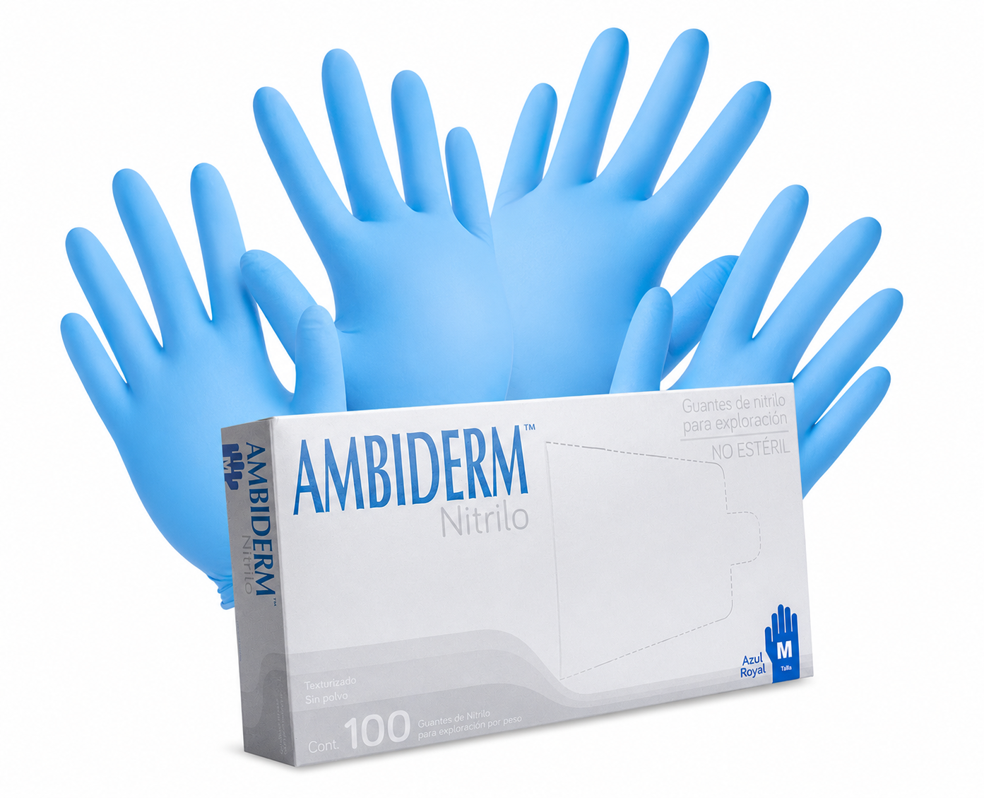 Ambiderm Guantes Nitrilo Azul Royal | Caja de 100 Piezas Resistente y Cómodo