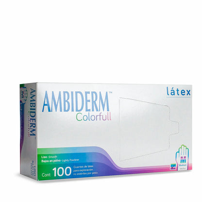 Guante De Látex Ambiderm Colorfull Talla Mediano Caja C/100 Pzas