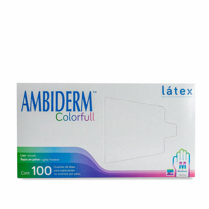 Guante De Látex Ambiderm Colorfull Talla Mediano Caja C/100 Pzas
