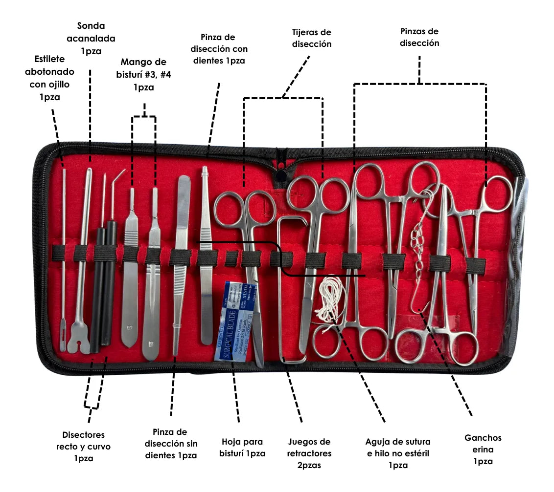 Estuche de Disección 20 Piezas + 5 Piezas de Regalo Hergom Silvery