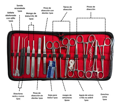 Estuche de Disección 20 Piezas + 5 Piezas de Regalo Hergom Silvery