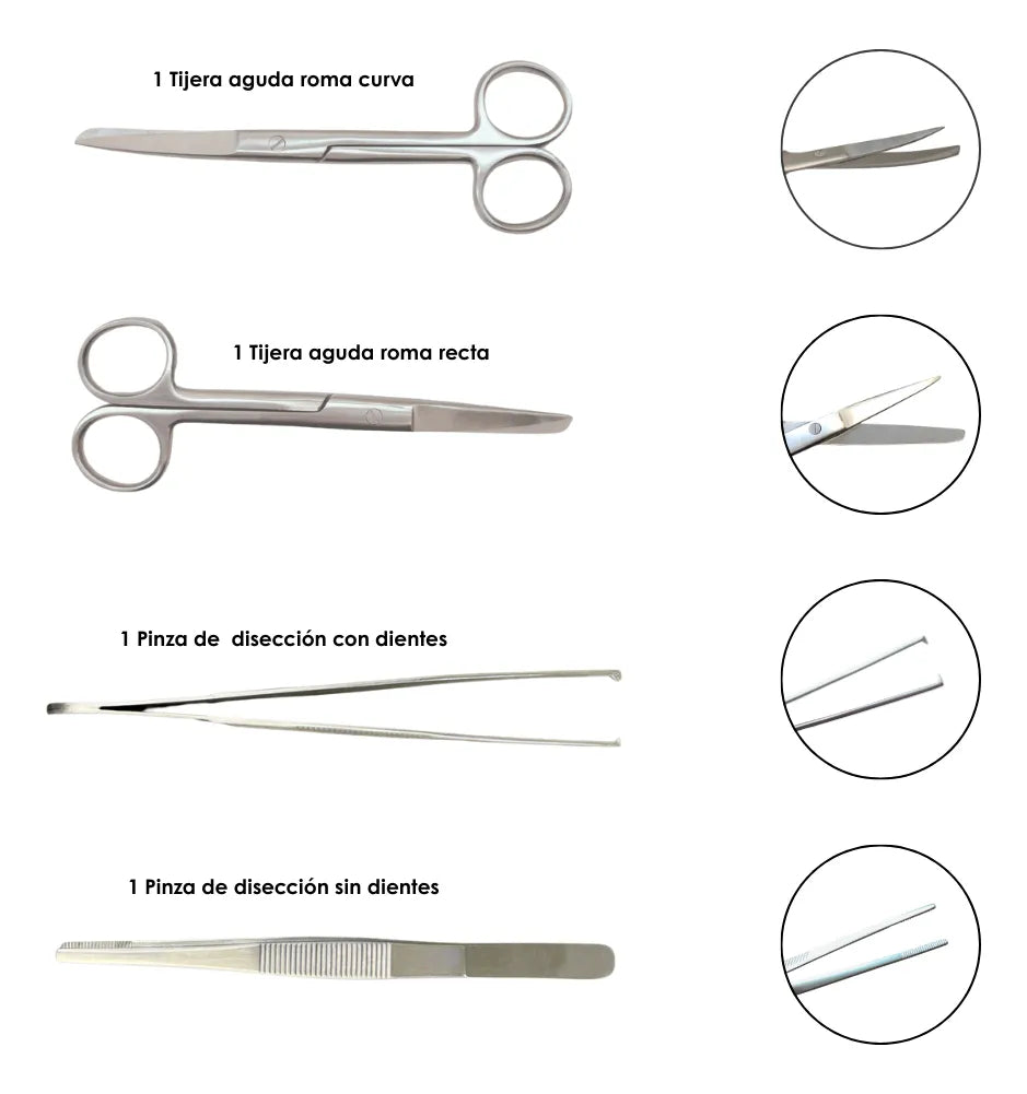 Estuche de Disección 20 Piezas + 5 Piezas de Regalo Hergom Silvery