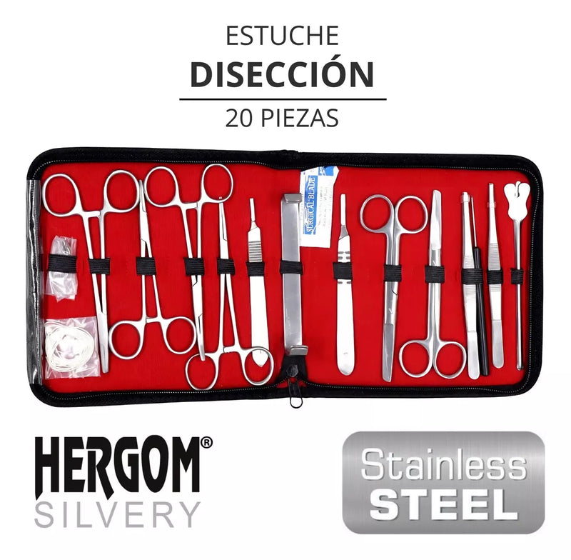 Estuche de Disección 20PZ Acero Silver Marca HERGOM 13-13