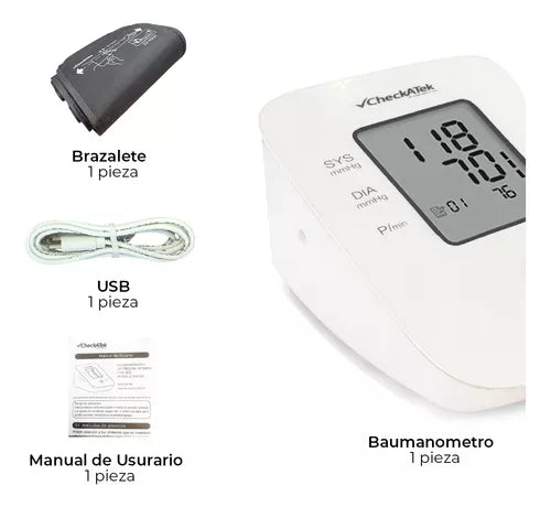 Baumanómetro Digital de brazo con pantalla LCD para medir presión arterial con función de voz BD-4 | Marca Checkatek