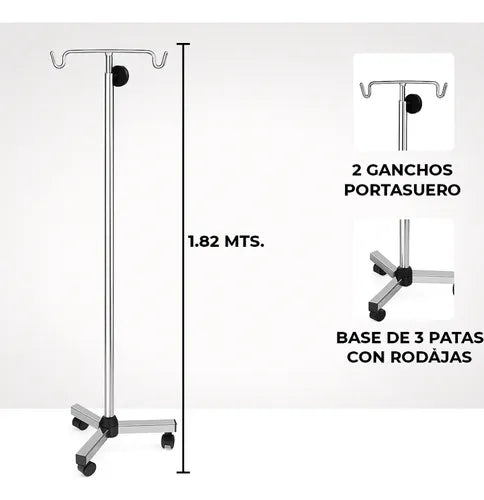 Tripié Porta Suero Médico De Acero Cromado