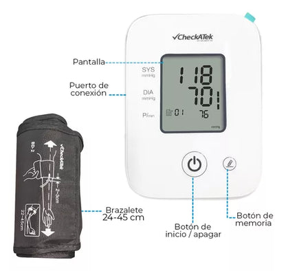 Baumanómetro Digital de brazo con pantalla LCD para medir presión arterial con función de voz BD-4 | Marca Checkatek