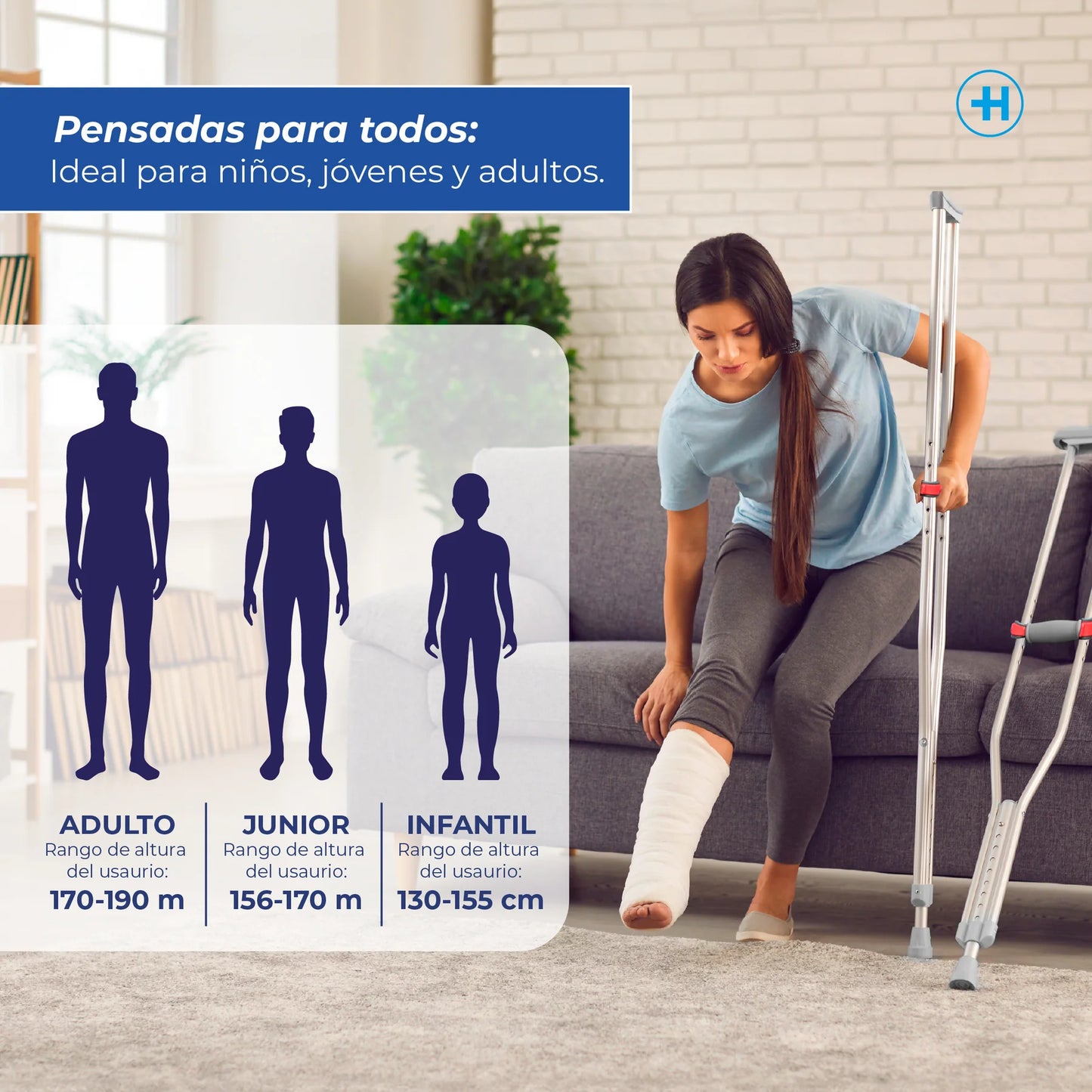 Muletas de aluminio ajustables para niño, joven o adulto, soportan hasta 120 KG por su estructura de alta resistencia Marca Handy