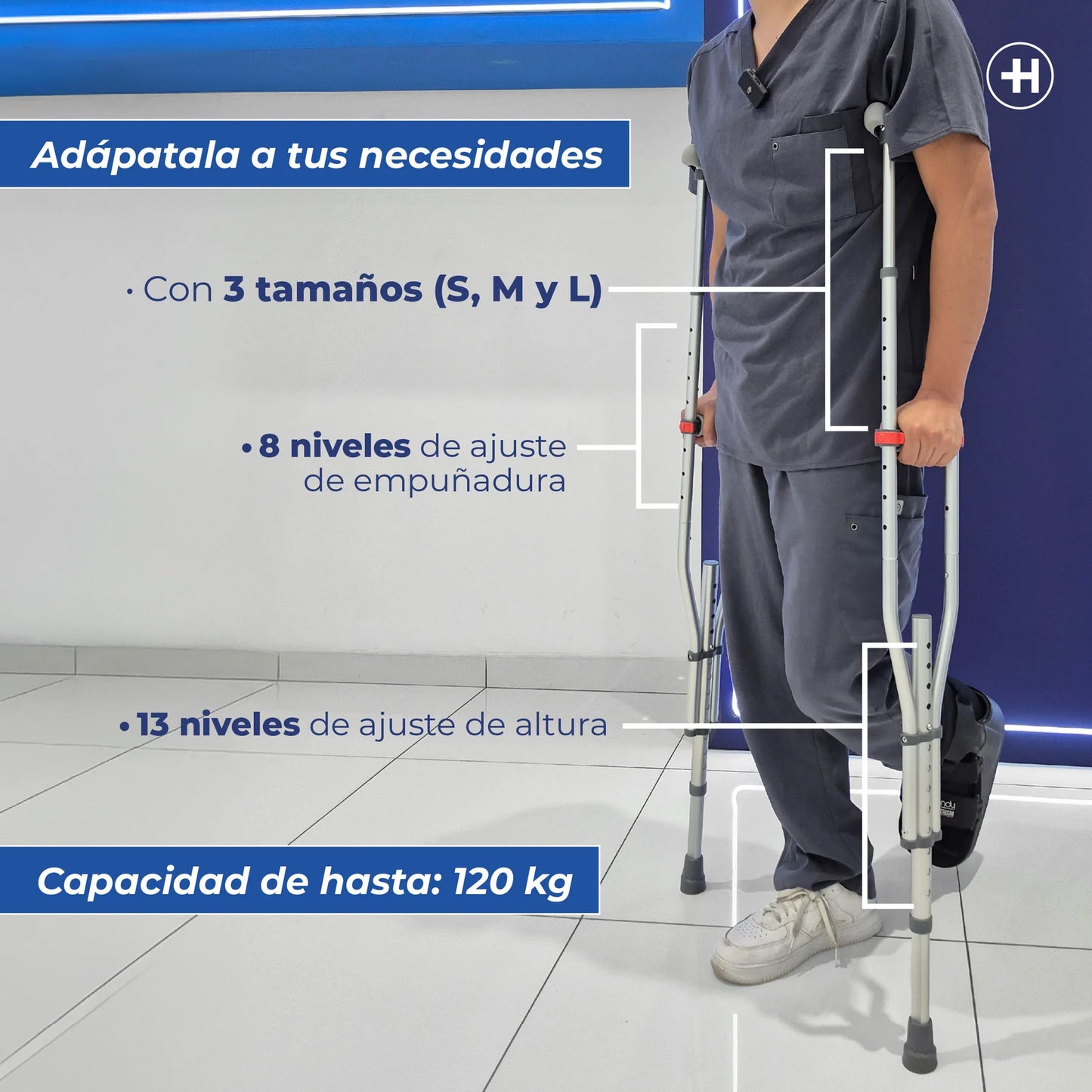 Muletas de aluminio ajustables para niño, joven o adulto, soportan hasta 120 KG por su estructura de alta resistencia Marca Handy