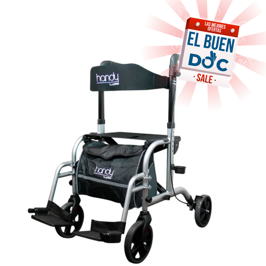 Andadera Plegable con Asiento y Reposapiés, Ruedas, Altura Regulable y Freno de Bucle / Marca Handy