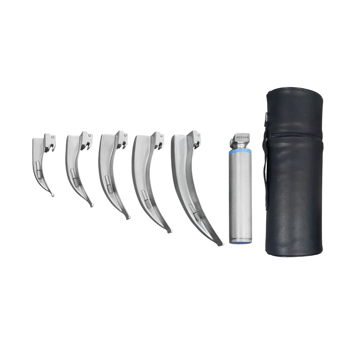Estuche de Laringoscopio McIntosh con 5 Hojas y Mango Universal Hergom Medical | Acero inoxidable