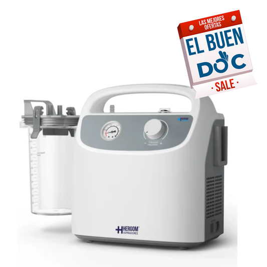 Aspirador de Flemas y Secreciones Portátil de Hasta 28 Litros por Minuto con Presión Regulable - Marca Hergom  7E-B