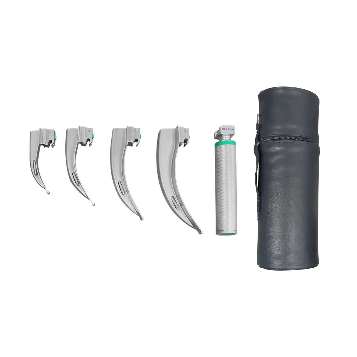 Estuche de Laringoscopio de Fibra Óptica McIntosh con 4 Hojas y Mango Universal Hergom Medical | Acero inoxidable