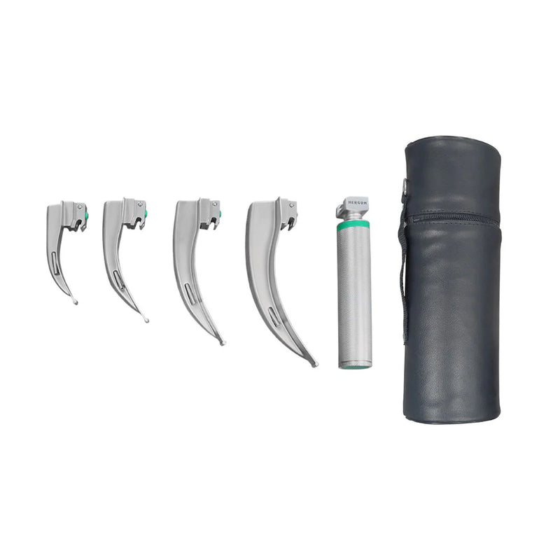 Estuche de Laringoscopio de Fibra Óptica McIntosh con 4 Hojas y Mango Universal Hergom Medical | Acero inoxidable