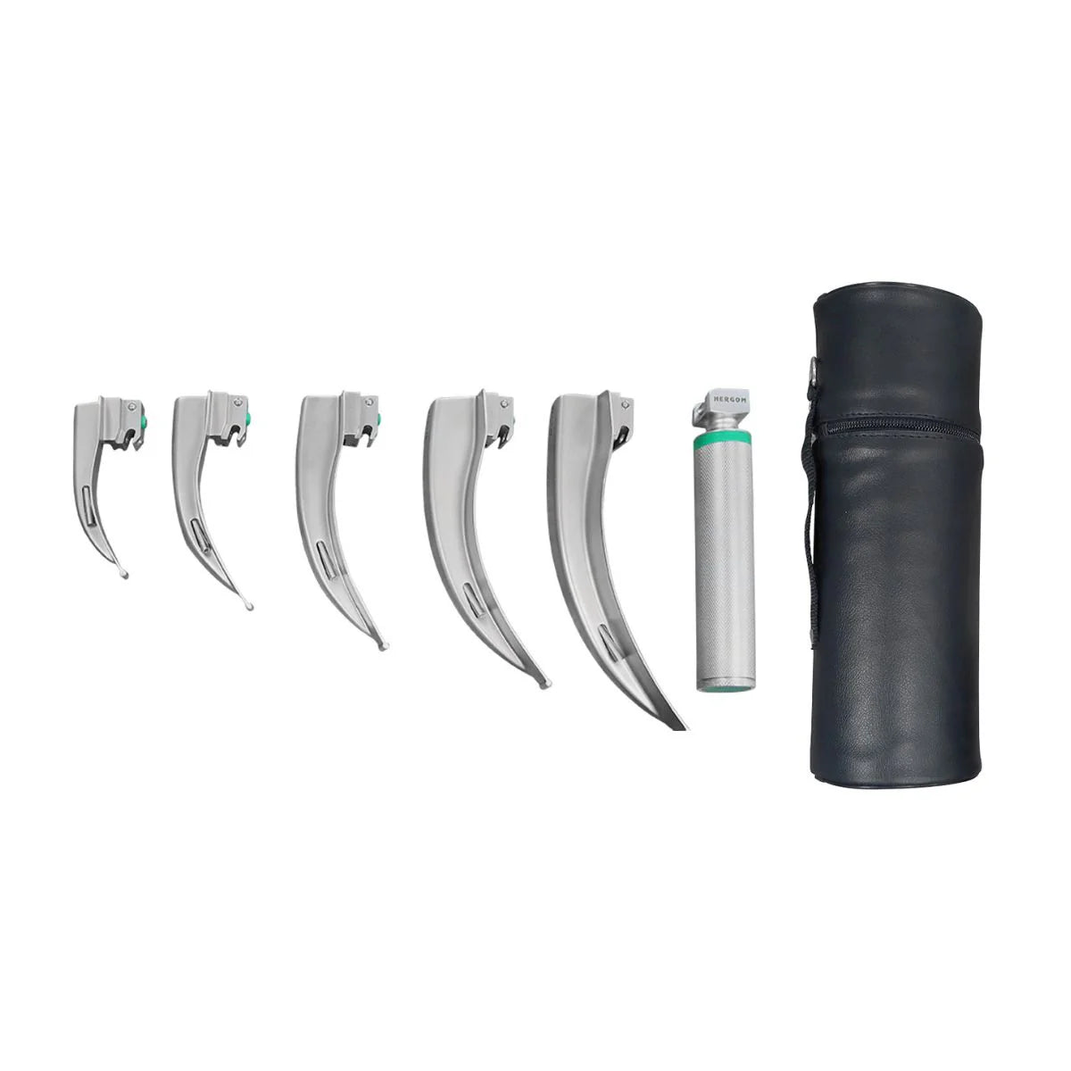 Estuche de Laringoscopio de Fibra Óptica McIntosh con 5 Hojas y Mango Universal Hergom Medical | Acero inoxidable