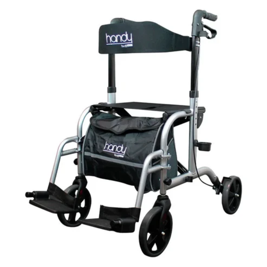 Andadera Plegable con Asiento y Reposapiés, Ruedas, Altura Regulable y Freno de Bucle / Marca Handy