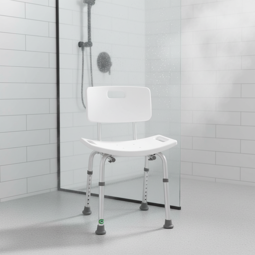 Banco de Ducha con Respaldo Aluminio Ajustable Antiderrapante, Seguro para Adulto Mayor y Rehabilitación | Marca Eko-Mobility