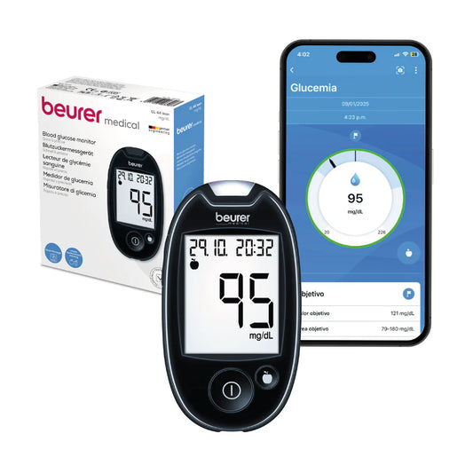 Medidor de Glucosa de Fácil Lectura con Estuche y Tiras Reactivas / Glucometro GL44 Marca Beurer